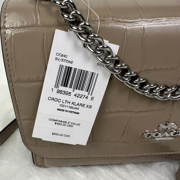 Coach Klare Crossbody Bag CC840 Crocodile-embossed Leather Silver /Stone NWT - Picture 4 of 9